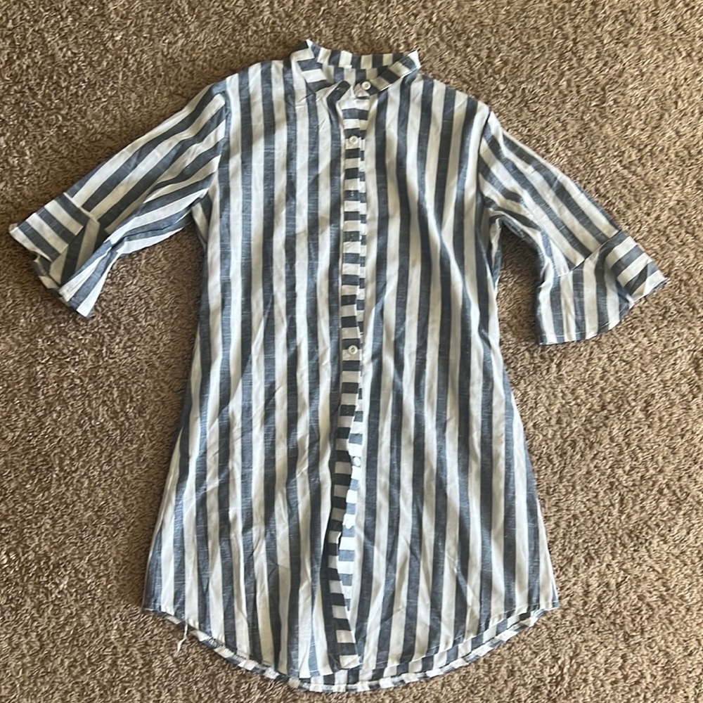 xxl blue and white striped cover up